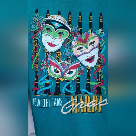 Vintage 1988 New Orleans Mardi Gras Green T-Shirt Men’s Size XL Graphic Print - Picture 7 of 9